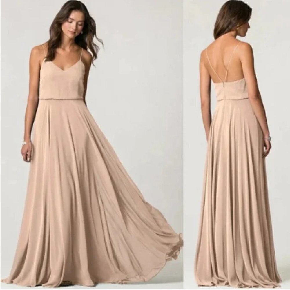 Anthropologie Jenny Yoo Inesse Maxi Dress Chiffon Bridesmaid Blush size 10